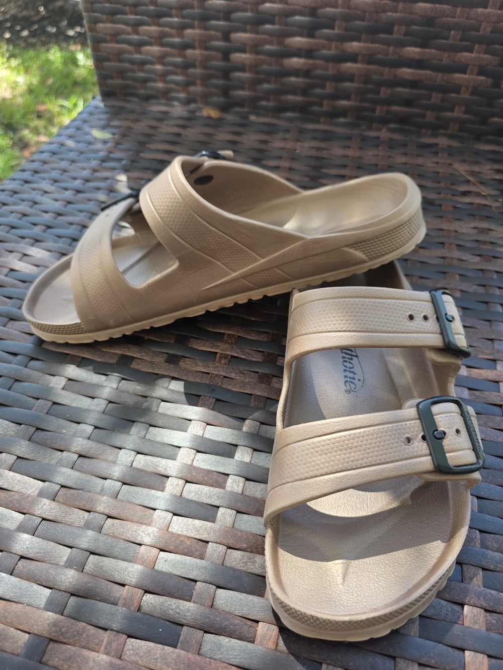 Aerothotic Tan Double Buckle Molded Orthotic Slide Sandals Size 41 / US 10-10.5